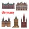 German tourist sight and travel landmark icon set