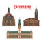 German travel landmarks icon of church, city hall