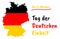 German Unity Day Tag der Deutschen Einheit vector greeting card with country silhouette and congratulatory tricolor text