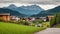 German village in an alpine mountain landscape. Generative AI