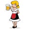 German waitress serving a cold beer. Vector illustration