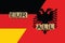 Germany and Albania currencies codes on national flags background