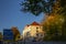 Germany, Bavaria, Schwangau, Neuschwanstein Castle, dusk, small town