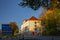 Germany, Bavaria, Schwangau, Neuschwanstein Castle, dusk, small town