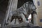 Germany. Bayern. Munich. Statue of a warrior and the lions in Feldherrnhalle