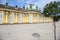 Germany, Berlin, Sanssouci Palace, tree, rococo architecture, sculpture, yellow, green roof, blue sky, sunlight, capital, unity