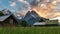 Germany - Cabins in the Field at Sunset - Garmisch