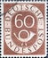 GERMANY - CIRCA 1951: a postage stamp from Germany, showing a sign Deutsche Bundespost with post horn  brown