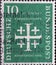 GERMANY - CIRCA 1956: This postage stamp in green shows the Jerusalem Cross, the symbol of the German Evangelical Church Day 1956