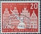 GERMANY - CIRCA 1956: This postage stamp in red shows a historic merchant`s house with antique load crane of the city of LÃ¼neburg