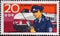 GERMANY, DDR - CIRCA 1970: a postage stamp from Germany, GDR showing a railway policeman with an express train. Text: 25 years of