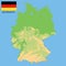 Germany. Detailed physical map of Germany colored according to elevation, with rivers, lakes, mountains. Vector map with
