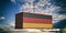 Germany flag container on cloudy sky background. 3d illustration