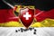 Germany flag with Metal Shiny red shield. virus protection, hygiene shield. virus Vaccine Protection aganst coronavirus, Health