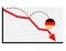 Germany flag with red arrow graph going down showing economy recession and shares fall.