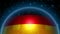 Germany flag strung on planet Earth. Abstraction of a globe with the contours of the continents.