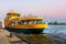 Germany, Hamburg Landungsbruecken harbor, yellow boat