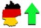 Germany map on white background and green arrow rising