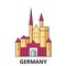 Germany, Medieval Castle travel landmark vector illustration