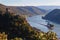 Germany,Rhineland,VIew of pfalz and gutenfels castle