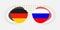 Germany and Russia flags. Russian and German national symbols with abstract background and geometric shapes.