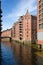 Germany`s famous travel destination Speicherstadt, an old warehouse district in Hamburg