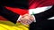 Germany and Syria handshake, international friendship relations, flag background