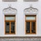Germany Thuringen, two windows of vintage art deco building facade
