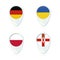 Germany, Ukraine, Poland, North Ireland flag. Map pointer icon