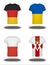 Germany, Ukraine, Poland, Northen Ireland flags on t-shirt on white background