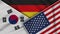 Germany United States of America South Korea Flags Together Fabric Texture Illustration