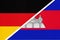 Germany vs Cambodia, symbol of two national flags. Relationship between European and Asian countries