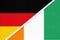 Germany vs Ivory Coast, symbol of two national flags. Relationship between European and African countries