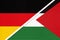 Germany vs Palestine, symbol of two national flags. Relationship between European and Asian countries