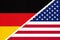 Germany vs USA, symbol of two national flags. Relationship between european and american countries