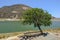 Germasogeia Dam view on a bright blue sky day in early summer.