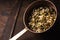 Germinated beans in glass and ceramic bowls closeup