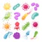 Germs set. Biology pandemic virus biological microbes amoeba epidemiology bacteria disease germ flu cell vector isolated