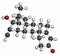 Gestodene progestogen hormonal contraceptive drug molecule. Atoms are represented as spheres with conventional color coding: