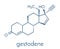 Gestodene progestogen hormonal contraceptive drug molecule. Skeletal formula.