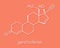 Gestodene progestogen hormonal contraceptive drug molecule. Skeletal formula.