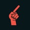 Gesture. Direction sign. Stylized hand with index finger up, thumb bent. Icon. Showing course. Vector.