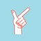 Gesture. Direction sign. Stylized hand with index and thumb fingers up. Icon.