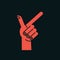 Gesture. Direction sign. Stylized hand with index and thumb fingers up. Icon. Showing course. Vector.