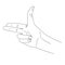 Gesture in the form of the index and middle finger pointing up. Black and white drawing of a hand. Hand making shooting