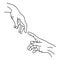 A gesture of human hands that are about to touch. The concept of help, friendship. Minimalism style