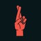 Gesture. Lucky sign. Stylized hand with two fingers crossed. Index finger in the front. Icon. Vector.