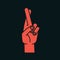 Gesture. Lucky sign. Stylized hand with two fingers crossed. Middle finger in the front. Icon. Vector.