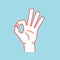 Gesture. Okay sign. Stylized hand with index and thumb making circle, other fingers up. Icon.