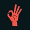 Gesture. Okay sign. Stylized hand with index and thumb making circle, other fingers up. Icon. Vector.